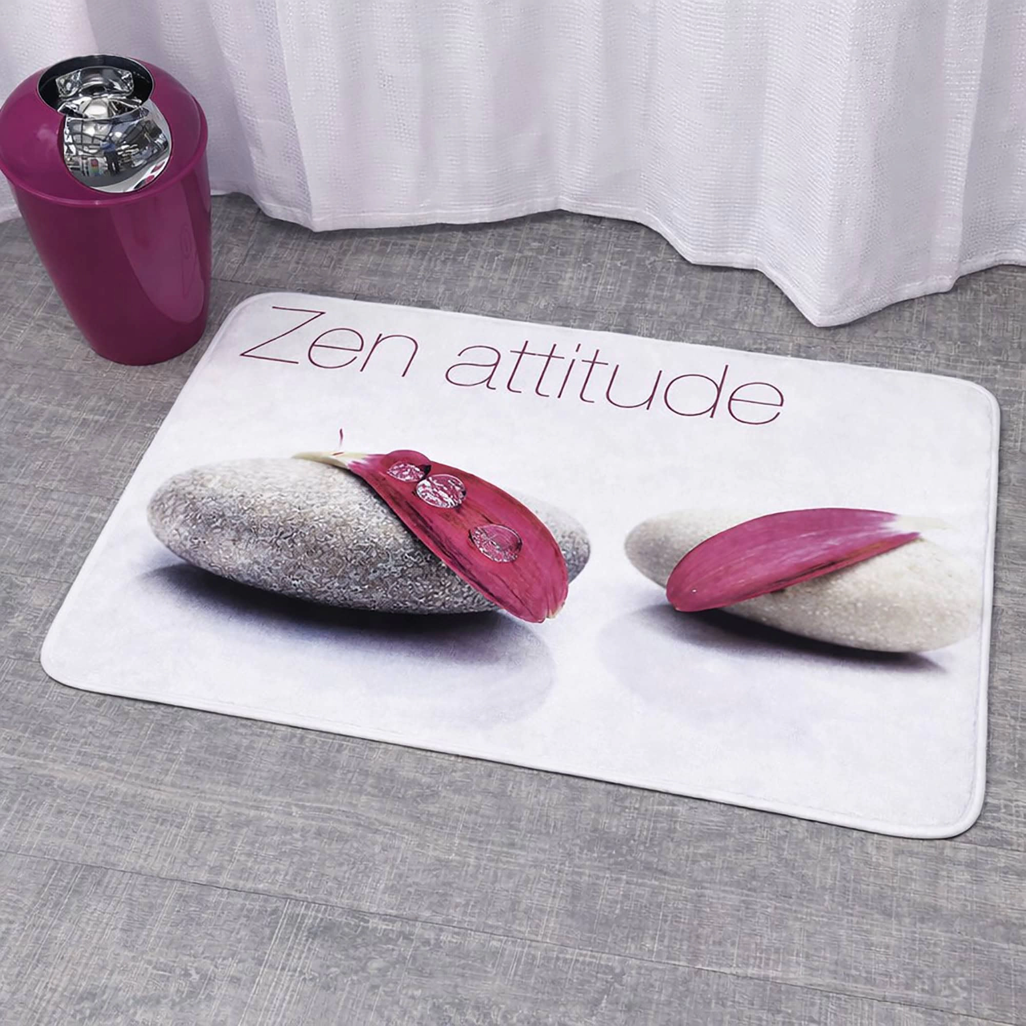 Evideco French Home Goods Zen Attitude Memory Foam Bath Mat 36 x 24 in, Pink Stone Print