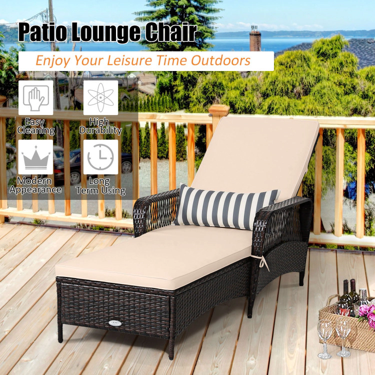 Hivvago Outdoor Patio Wicker Chaise Lounge Chair with Adjustable Backrest and Pillow