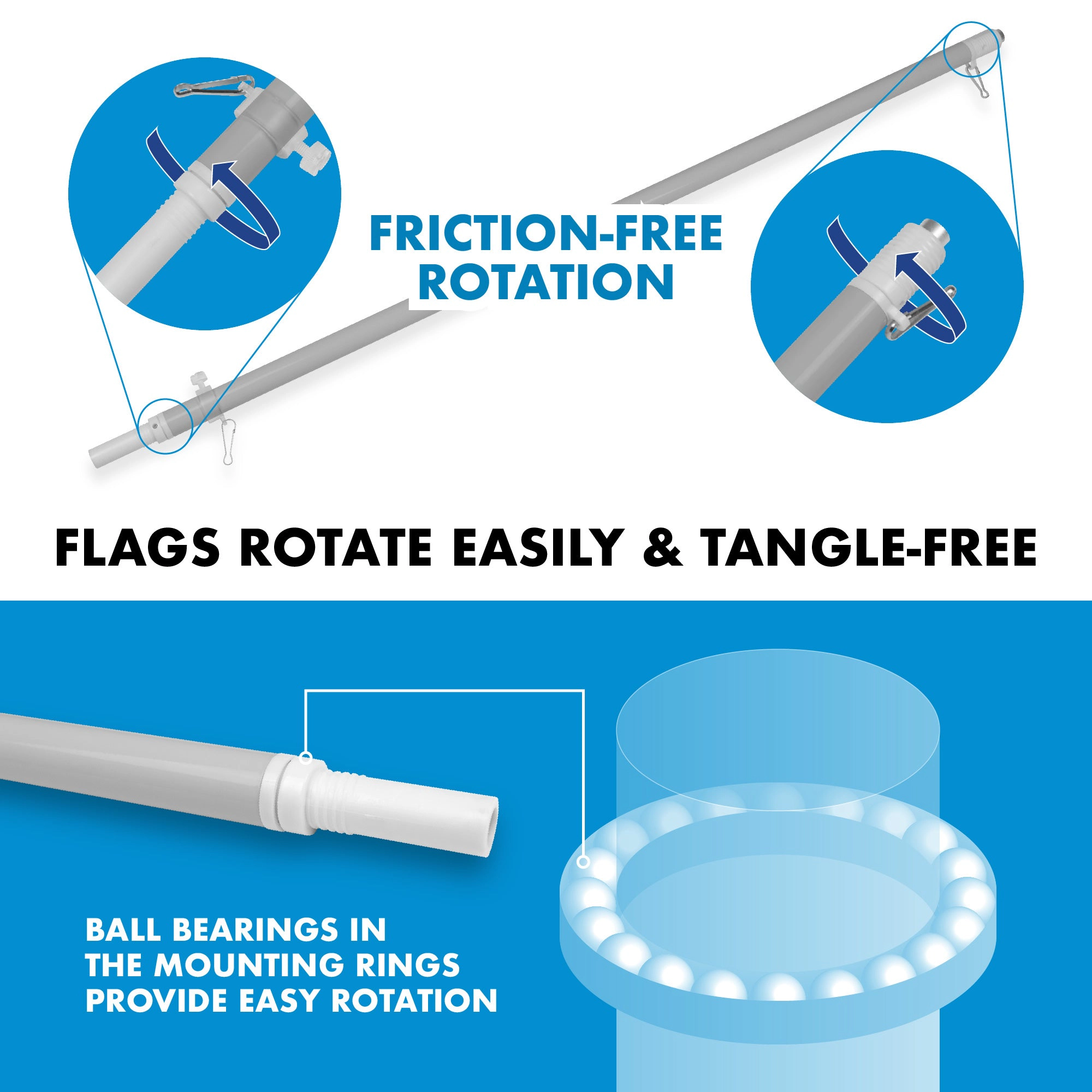 G128 6Ft Tangle-Free Spinning Aluminum Wall-Mount Flagpole, Silver - For Indoor Outdoor Use (Flag Not Included)