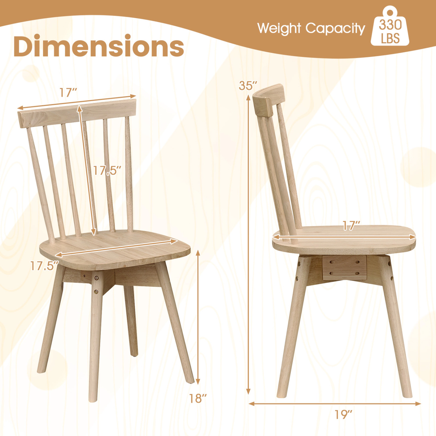 LJG Windsor Dining Chairs Set of Mid Century Rubber Wood Kitchen with Swivel Seat