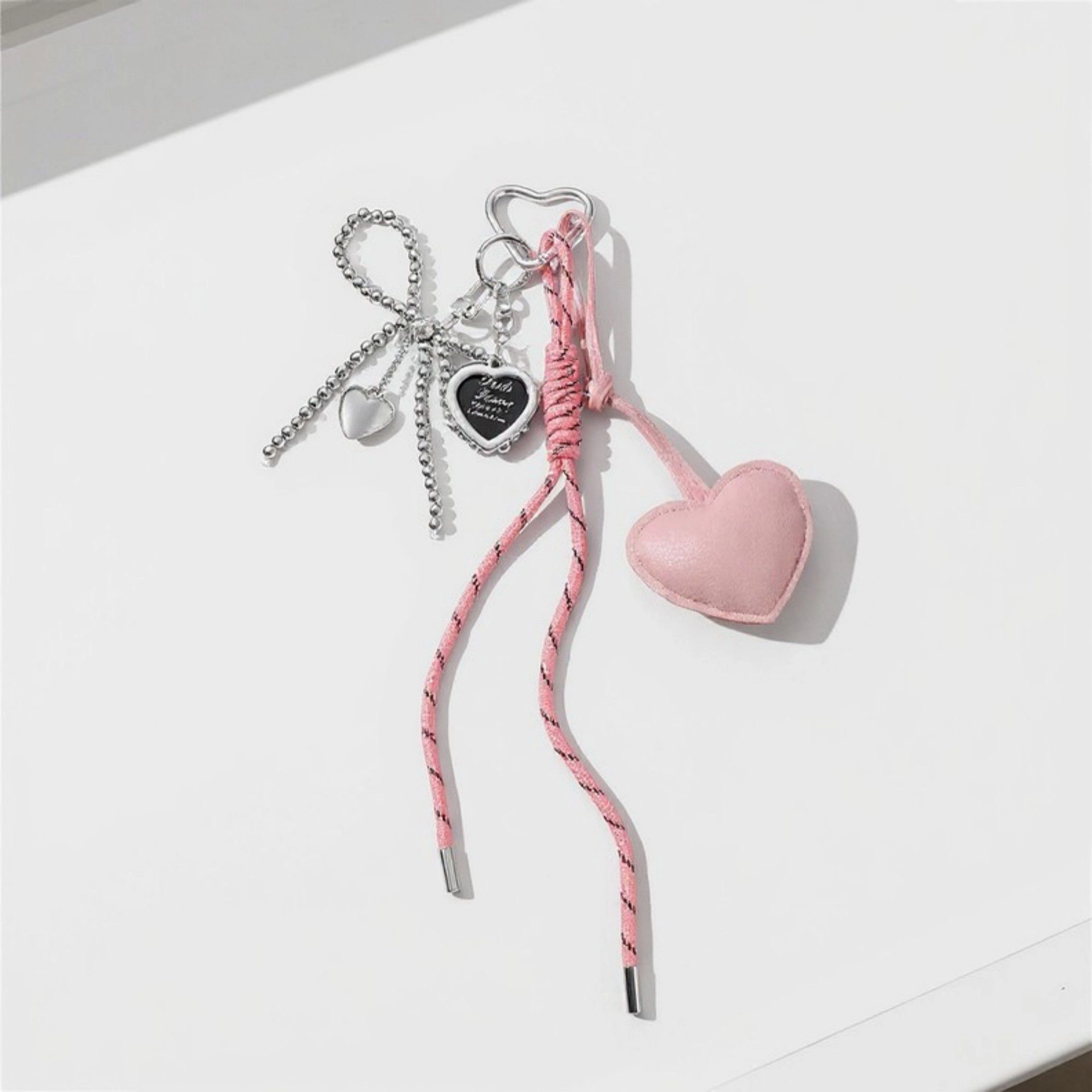 Alilang Women's Heart Charm Keychain with Silver Chain Details Bow Accent