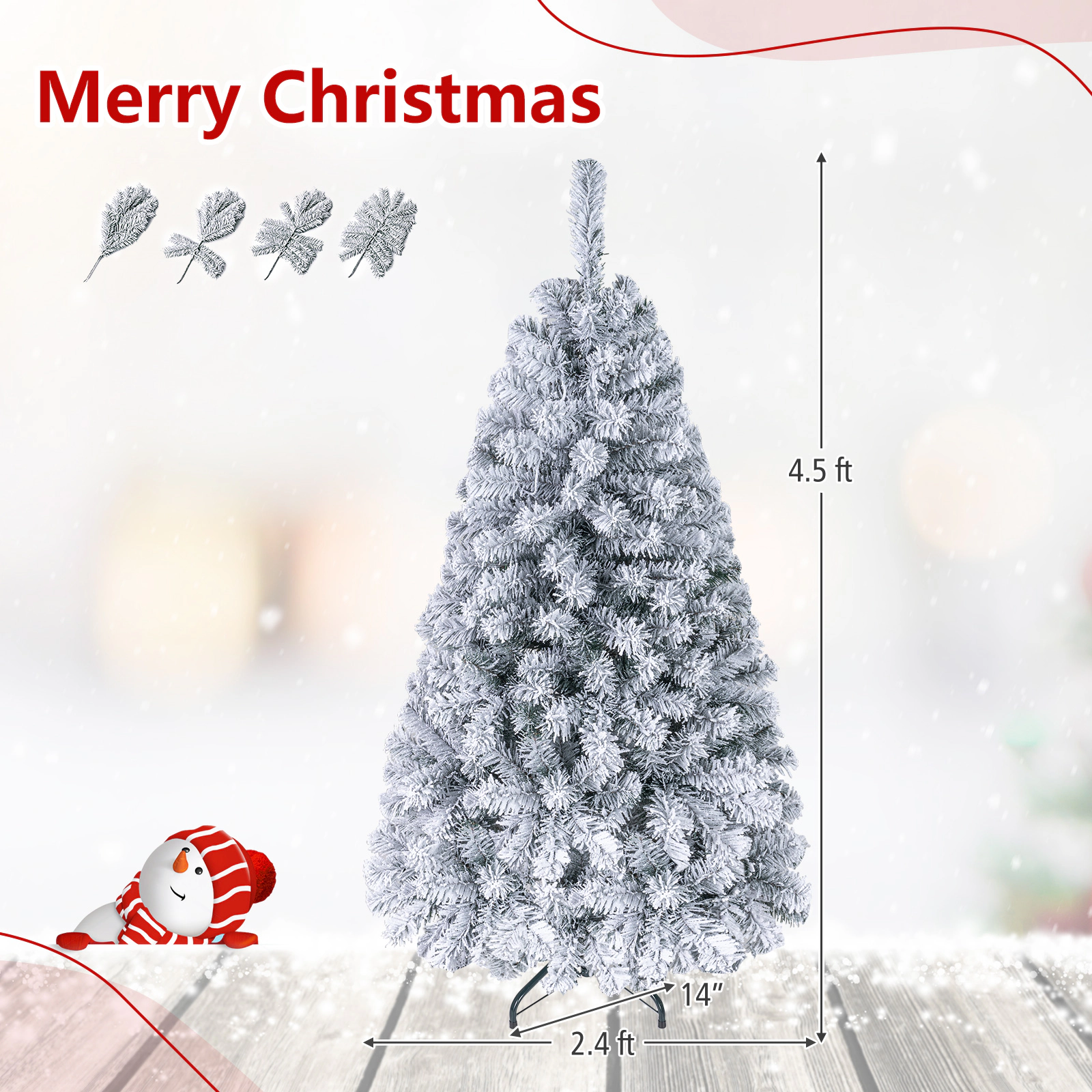 Costway 4.5/6/7.5/9ft Pre-Lit Premium Snow Flocked Hinged Artificial Christmas Tree w/150/250/450/550 Lights