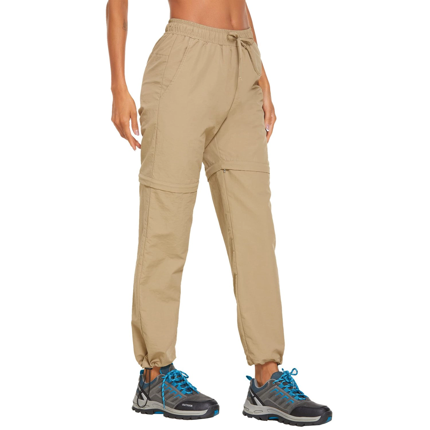 Pinspark Womens Convertible Jogger Pants Zip Off Shorts Elastic Waist Hiking Trousers