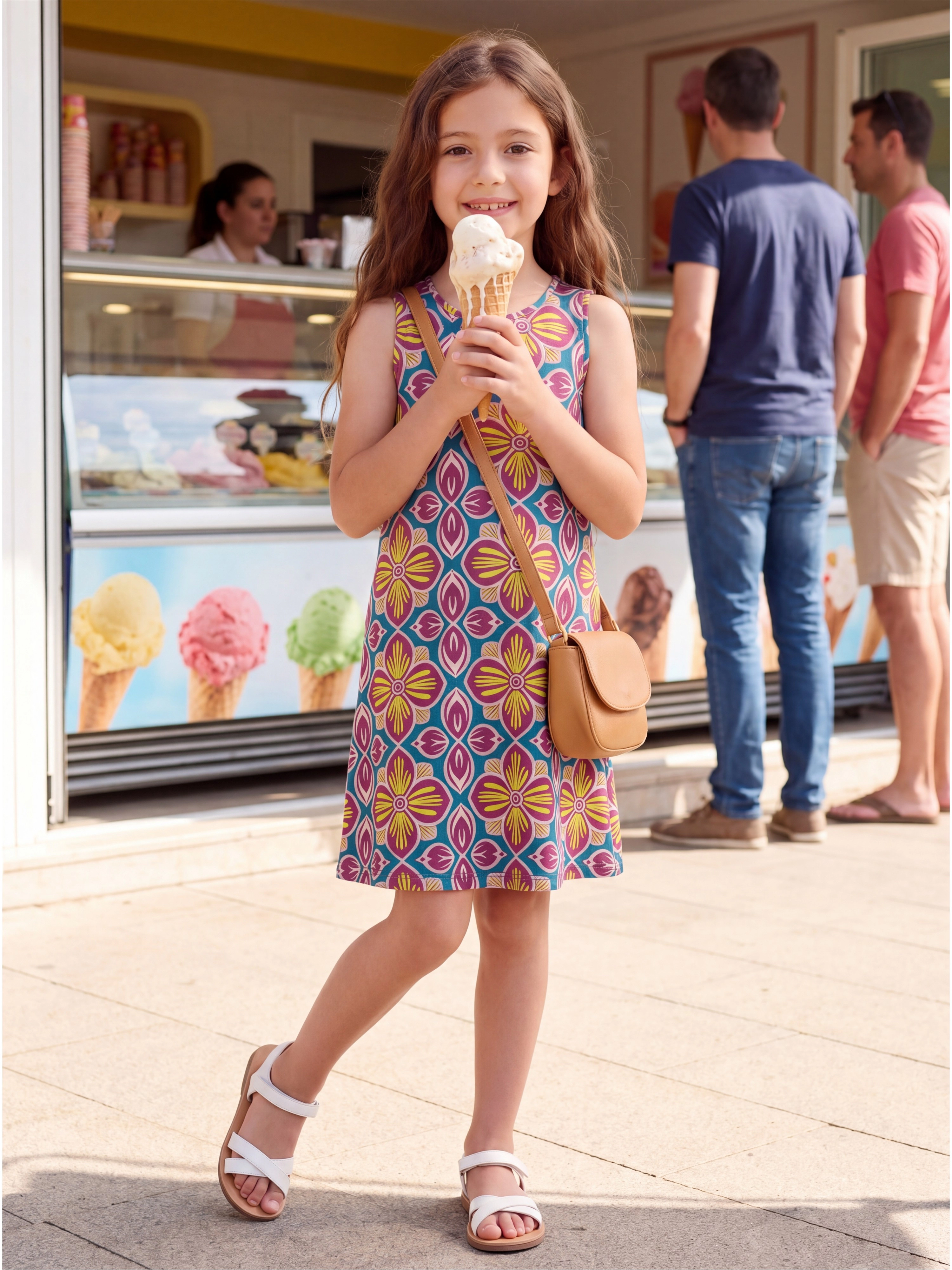 24sevenKid Essential Girls Sleeveless Knee Length A Line Floral Print Pocket Dress