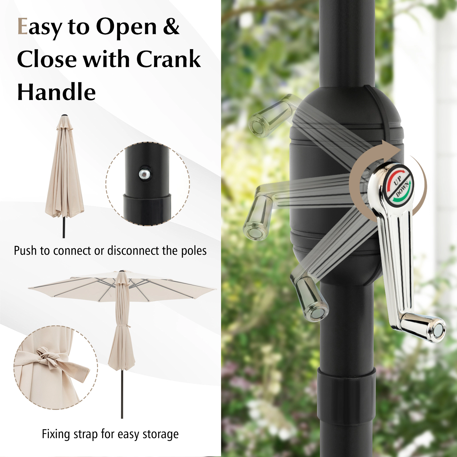 SUGIFT 10-Ft Steel Outdoor Patio Umbrella with Hand-Crank Lift and Tilt Adjustment Beige