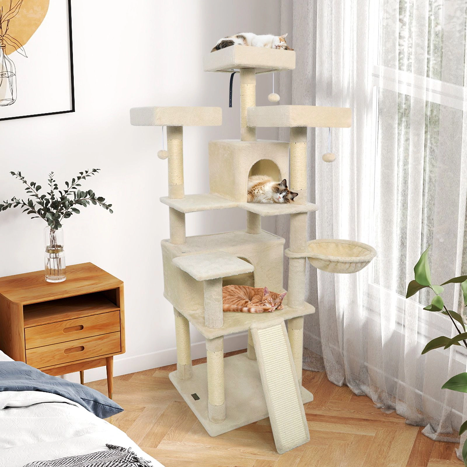 SlickBlue 65-Inch Cat Tower with Perches, Condos and Scratching Posts