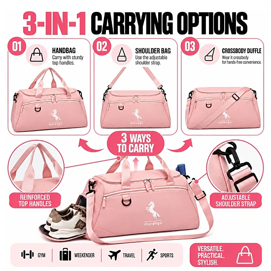 Waterproof Sports Bag with Shoe & Wet Pockets