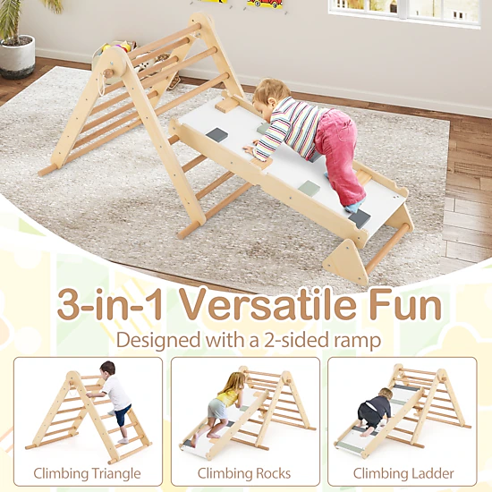 LJG 3-in-1 Pikler Triangle Climbing Set Kids Foldable Montessori Toys ...