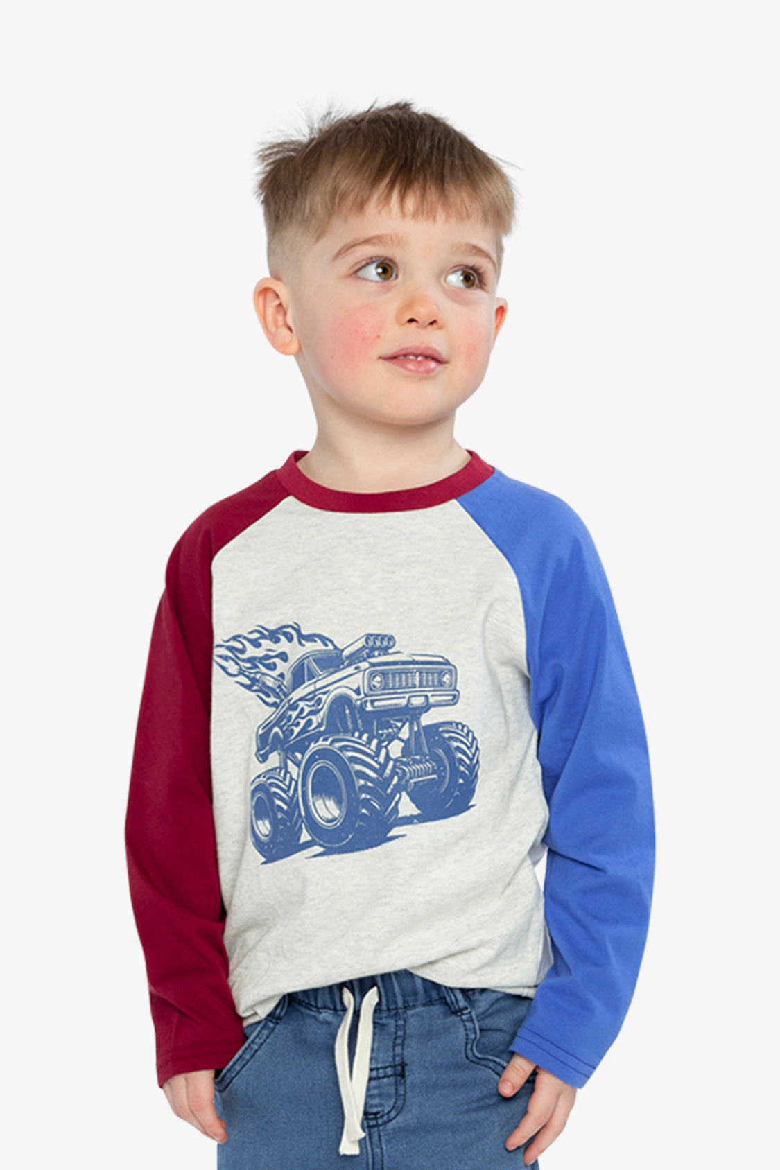 Deux par Boys Raglan T-Shirt with Monster Truck Graphic