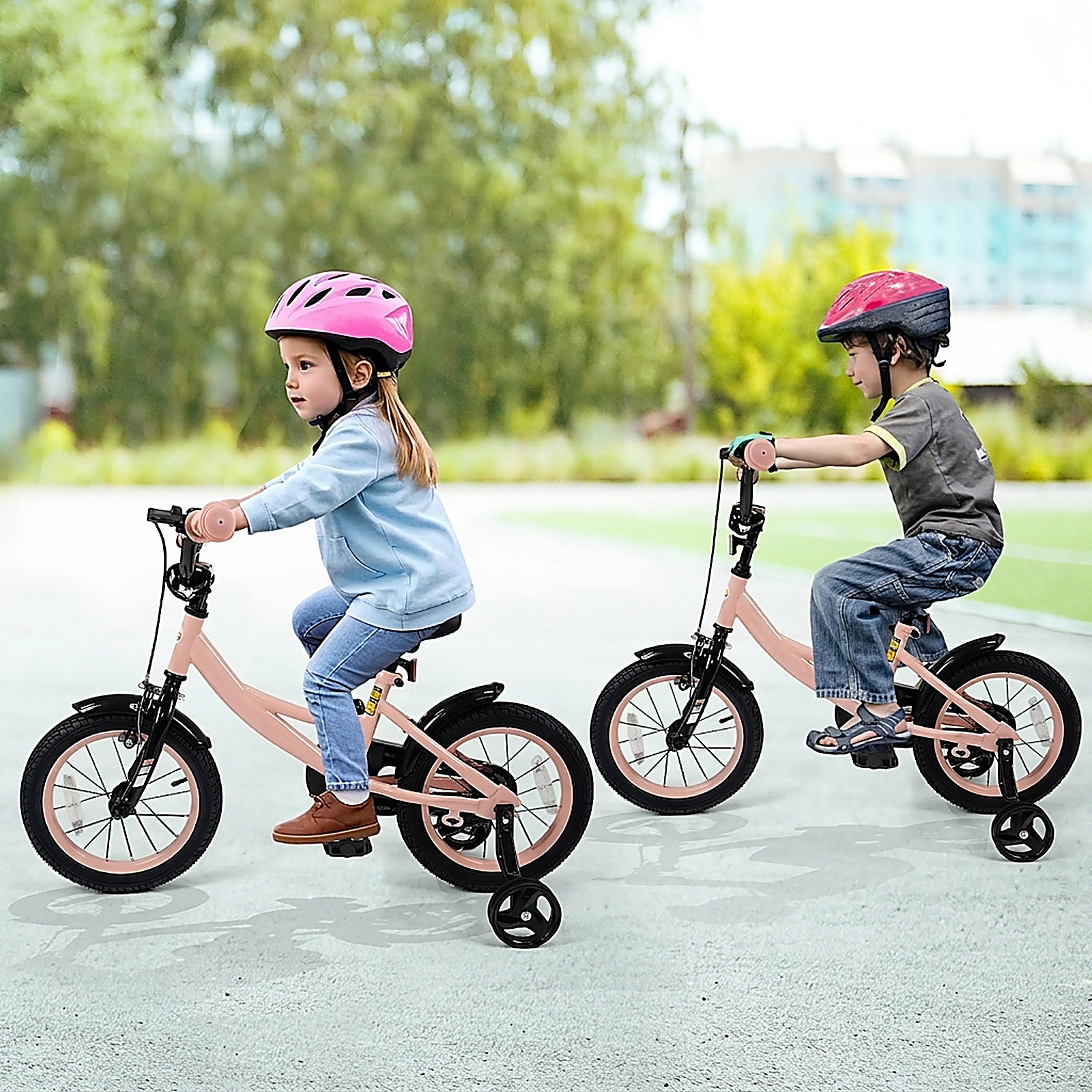 SUGIFT Pink Removable Training Wheels Adjustable Handlebar and Seat Kids 14 Inch Bike