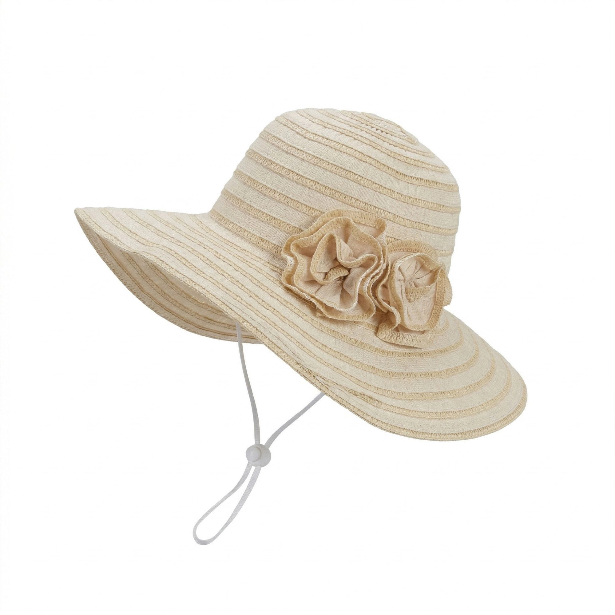 Anna-Kaci Womens Straw Sun Hat with Floral Accent Summer Beach Adjustable Chin Strap