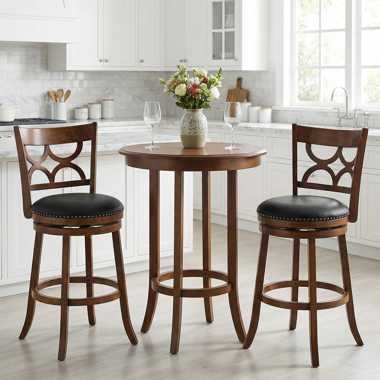LJG Swivel Bar Stools Set of 2 with High Backrest and Wood Frame
