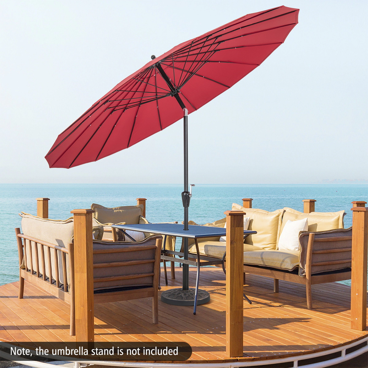 SUGIFT Wine 18 Fiberglass Ribs and Crank Lift 9 FT Round Patio Market Umbrella