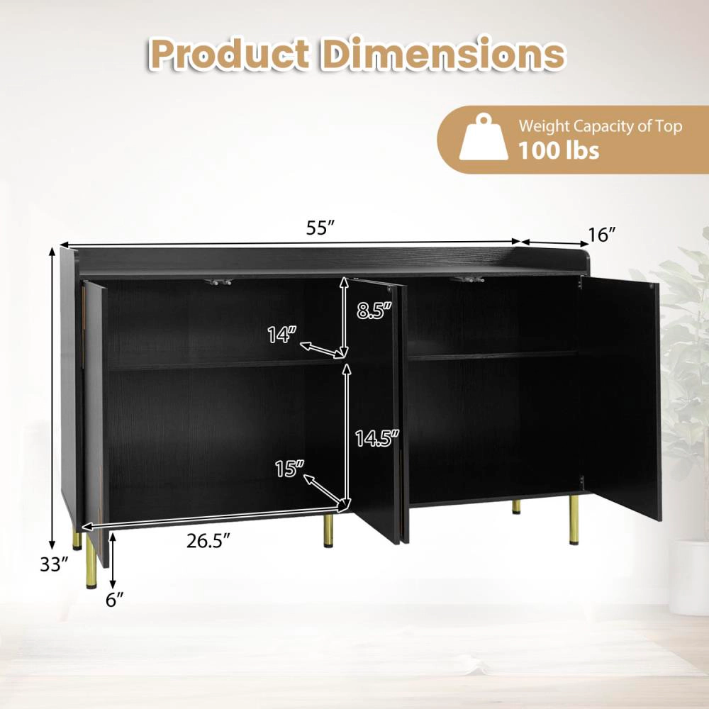 Hivvago Buffet Cabinet With 4 Doors And 5 Metal Legs Modern Credenza