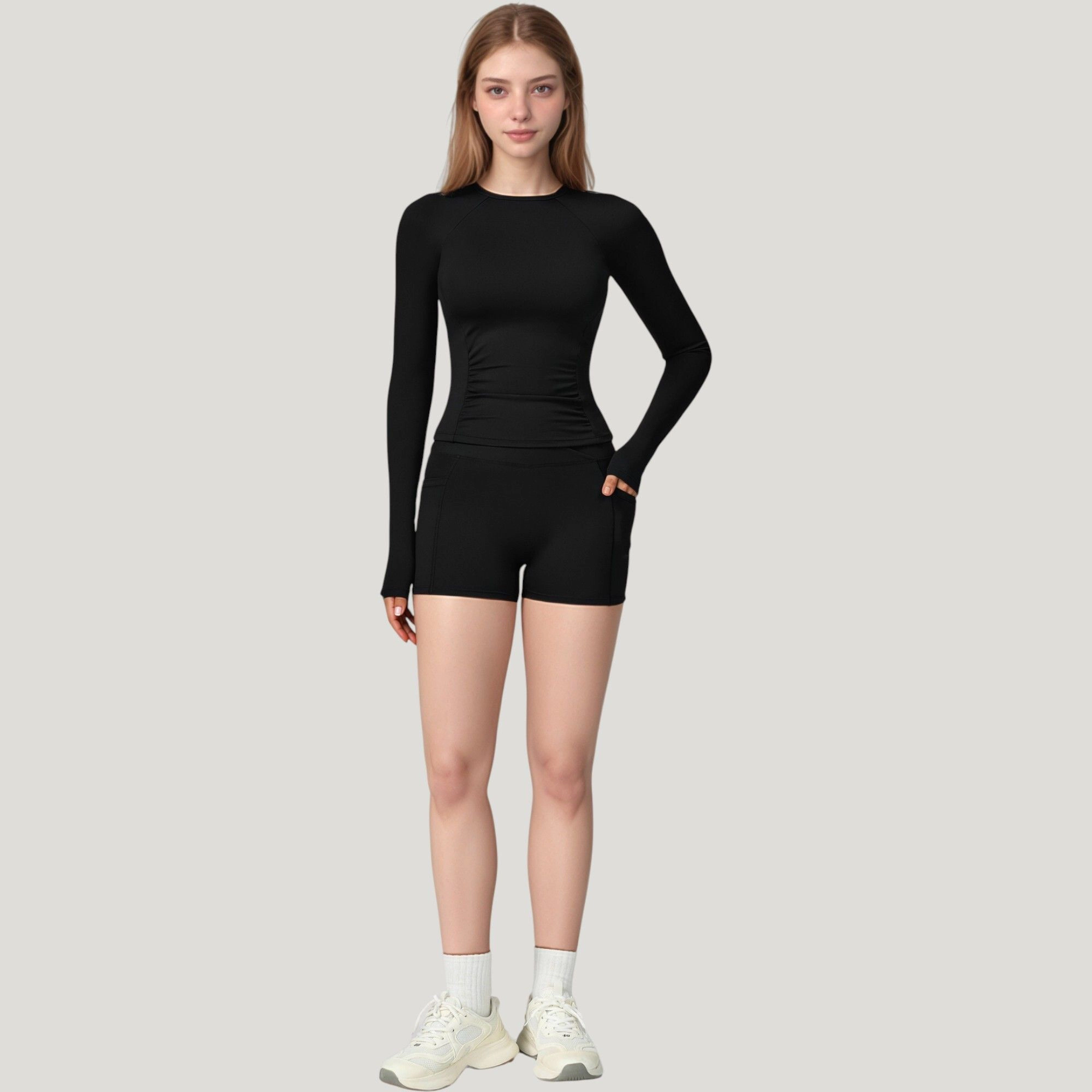 Anna-Kaci Women's Long Sleeve Crew Neck Activewear Top with Streamlined Fit and Lightweight Stretch Performance Fabric