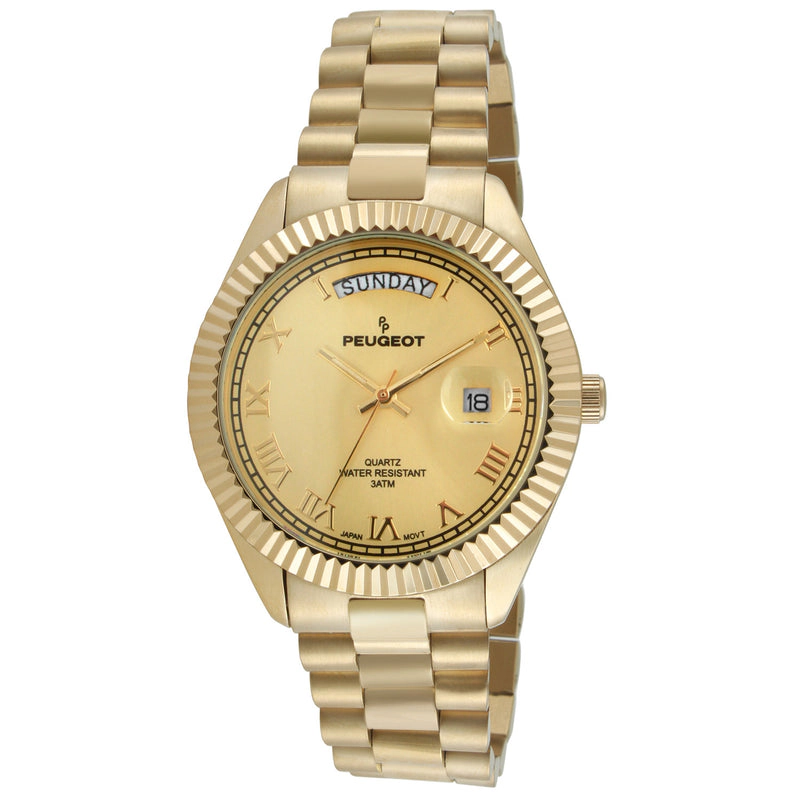 Peugeot Men's 40mm Gold Face Fluted Bezel Gold Bracelet Watch