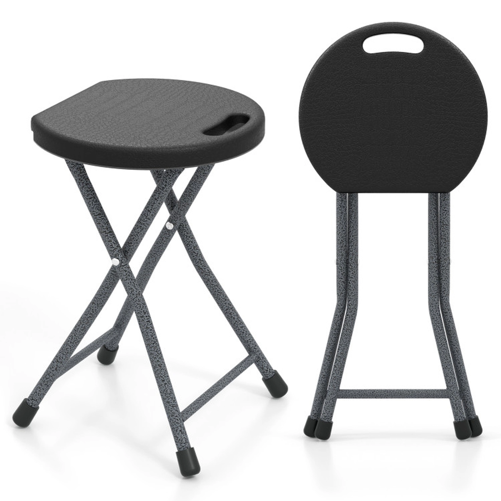 SUGIFT Folding Camping Stool with Built-in Handle for Adults 18-in Tall 3.5-lb Net Weight Black Silver