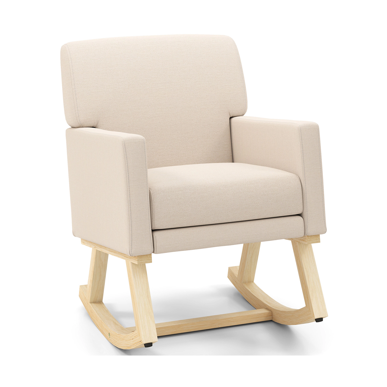 LJG Upholstered Rocking Chair with Fabric Padded Seat and Solid Wood Base