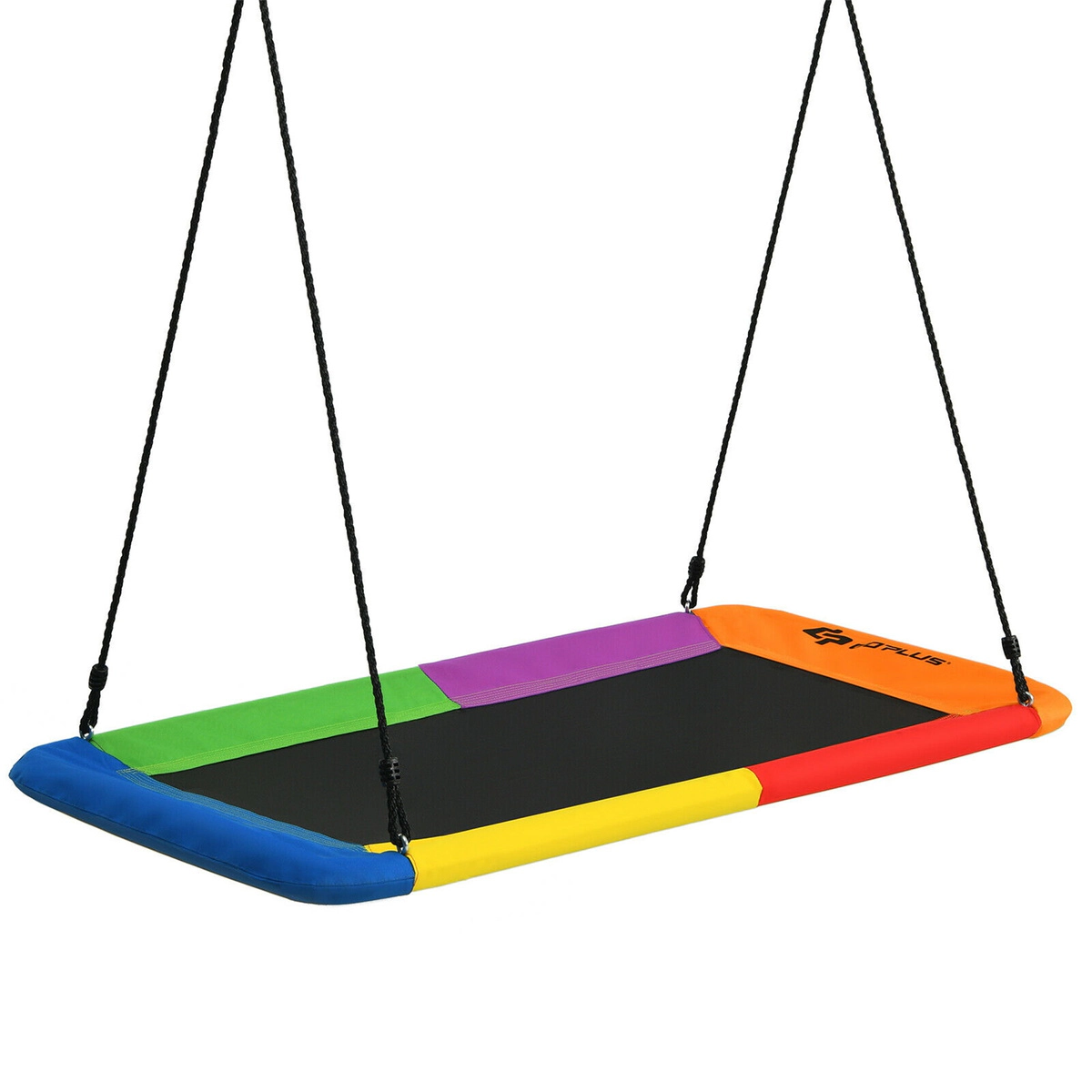SUGIFT 700-lb 60-in Giant Platform Tree Swing with 2 Hanging Straps Swivel and Stainless Steel Carabiners Multicolor