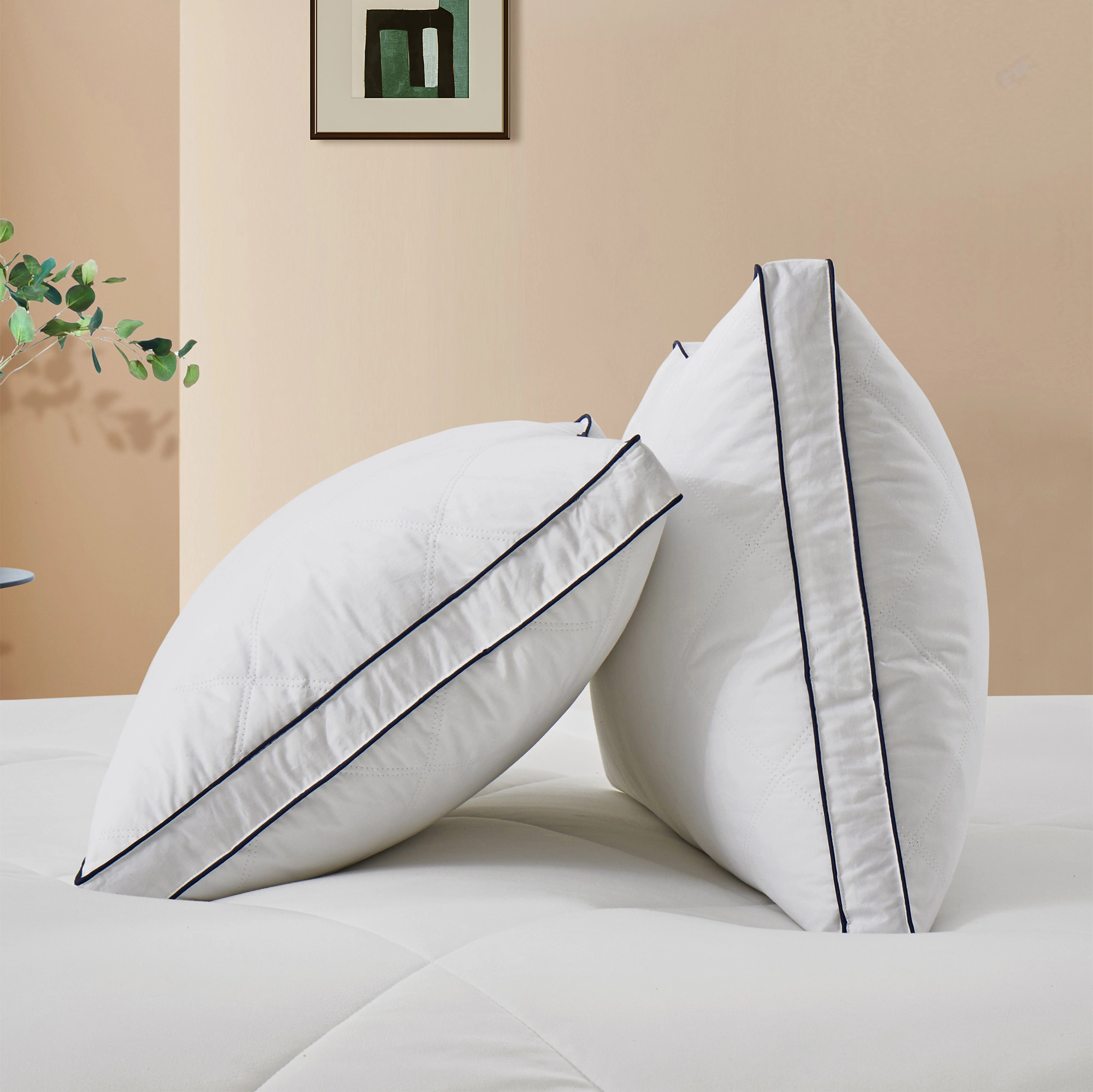 Unikome 2-Pack 100% Cotton Gusseted Goose Feather & Down Pillow Supportive