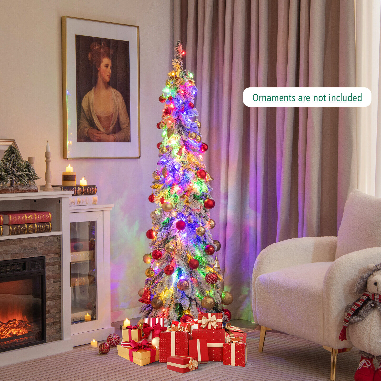 SlickBlue Slim Pencil Christmas Tree with Warm White & Multicolor LEDs