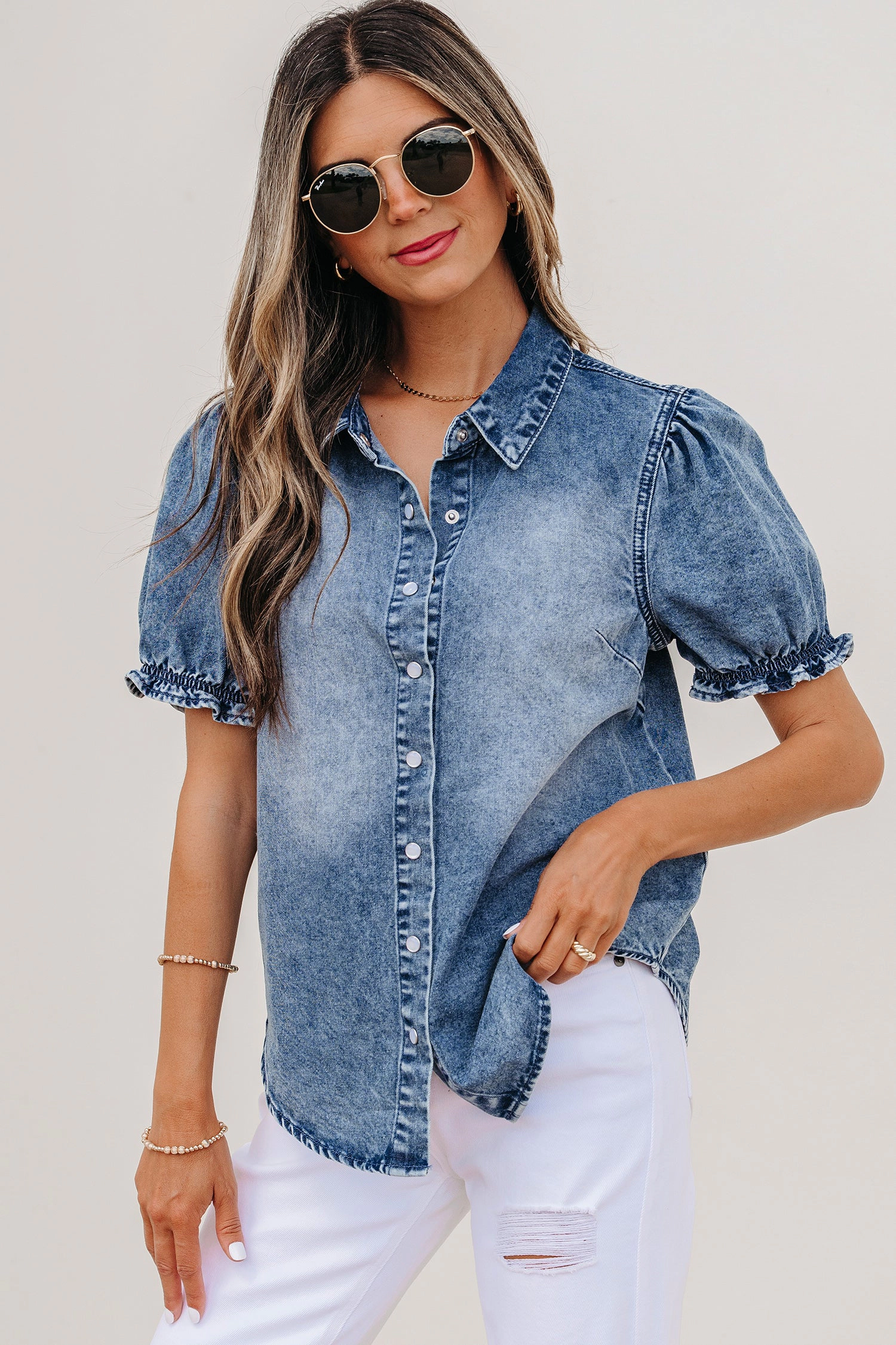 Threaded Pear Womens Ariana Short Sleeve Snap Shirt