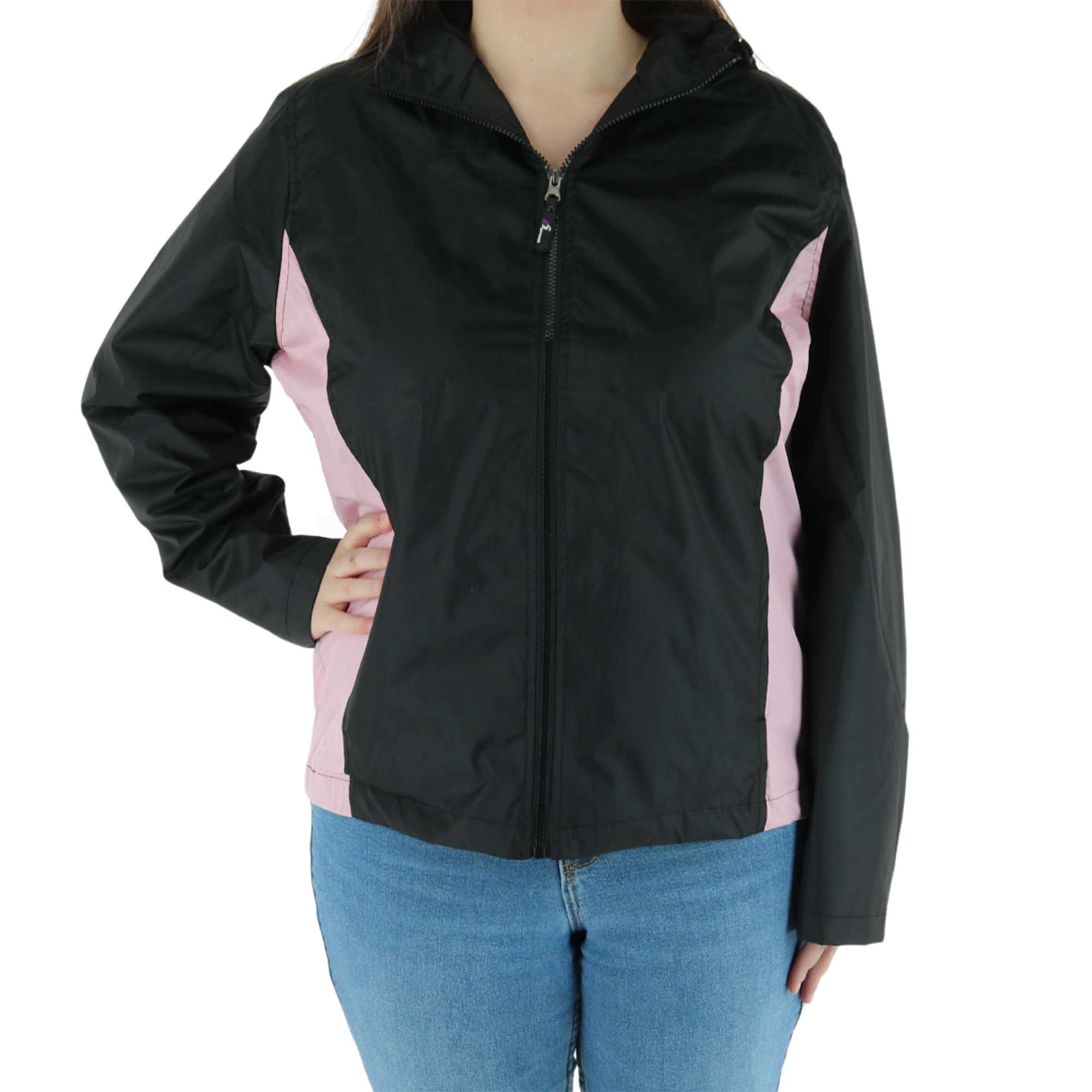I5 Apparel Women's Hooded Windbreaker Rain Jacket with Side Panel