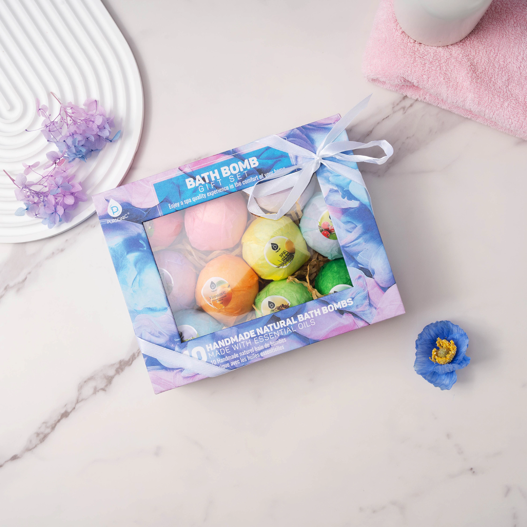 Pursonic Unisex Natural Organic Aromatherapy 10-Piece Handmade Bath Bomb Gift Set