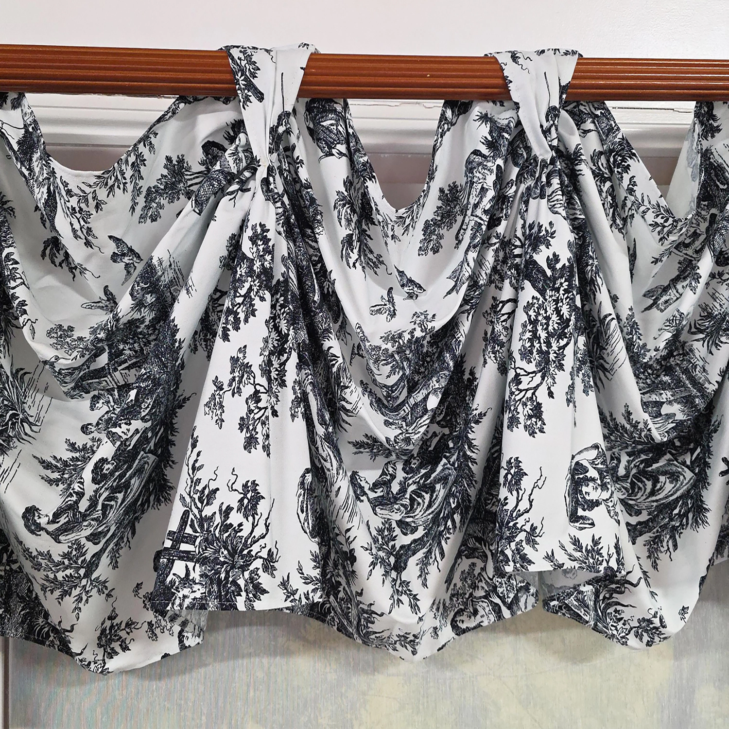 RLF Home Baroque 3-S Victory 100% Cotton Tab Top Swag Window Curtain 54" x 25" Black