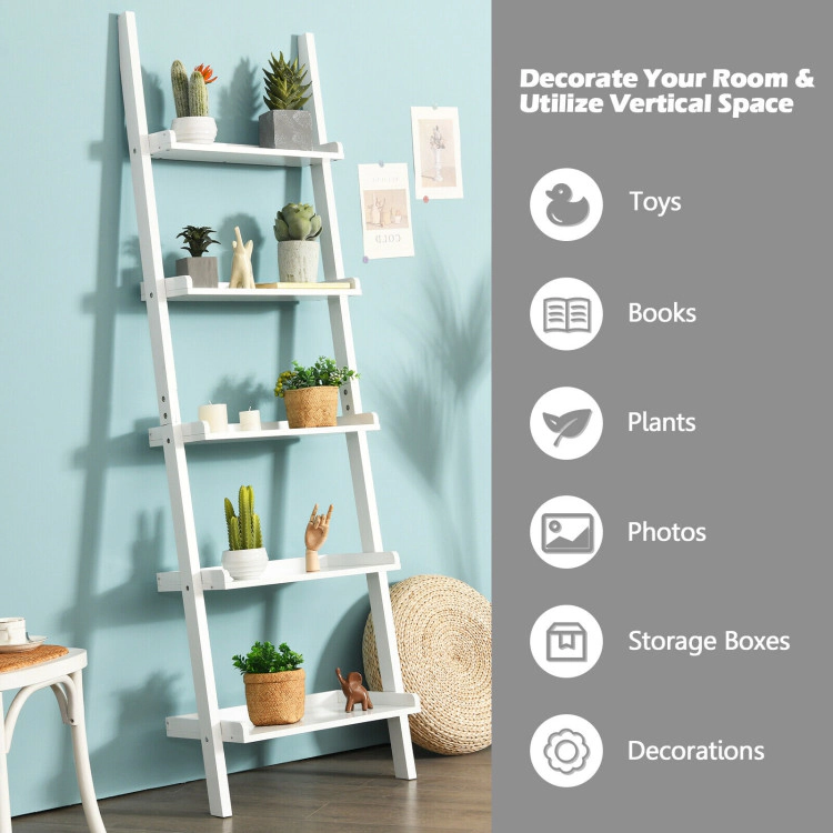Hivvago 5-Shelf Ladder Bookcase with Freestanding Storage and Display