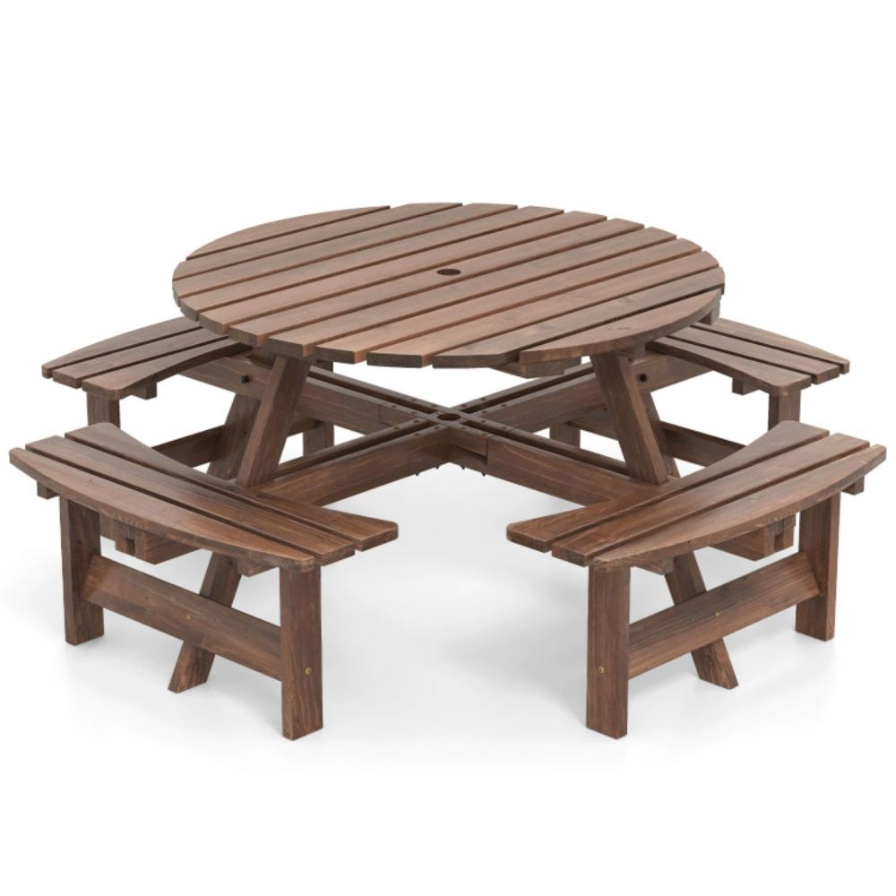 Hivvago 8-Person Round Picnic Table Set Circular Patio Dining Camping With Benches