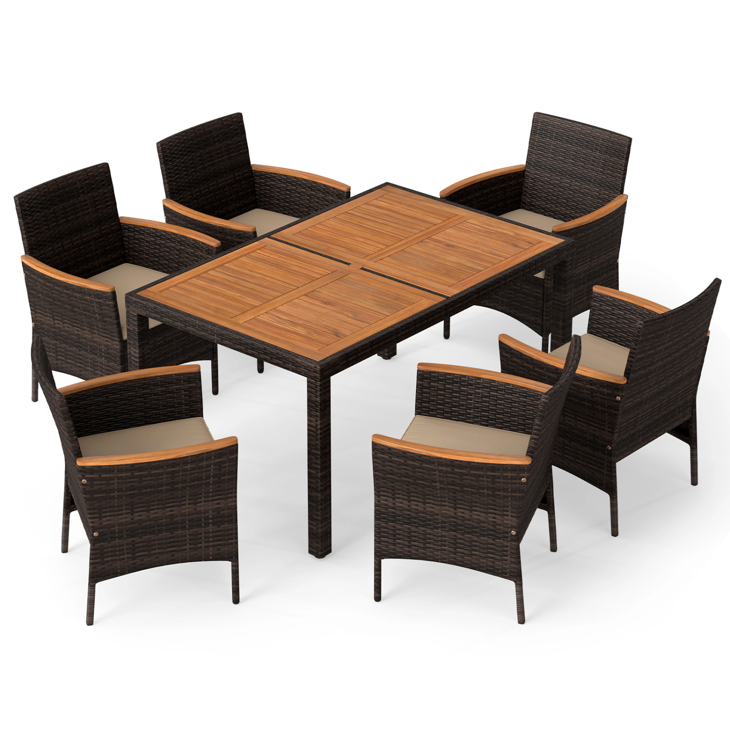 Hivvago 7-Piece Patio Dining Set With Wood Tabletop And Padded Cushion For Backyard