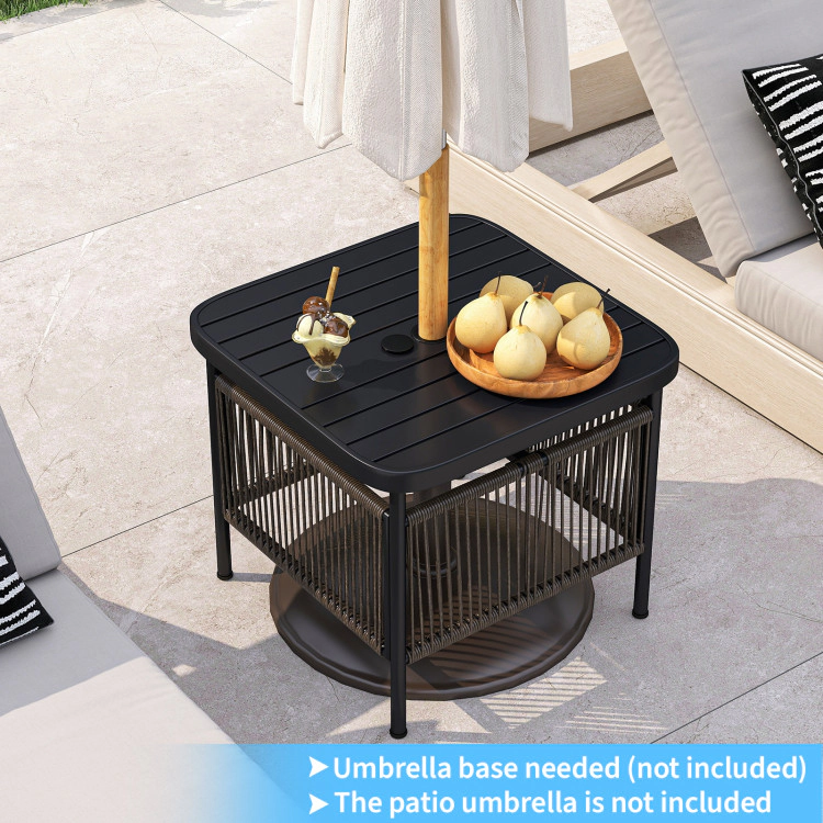 Hivvago Outdoor Side Table With Umbrella Hole And Storage Shelf