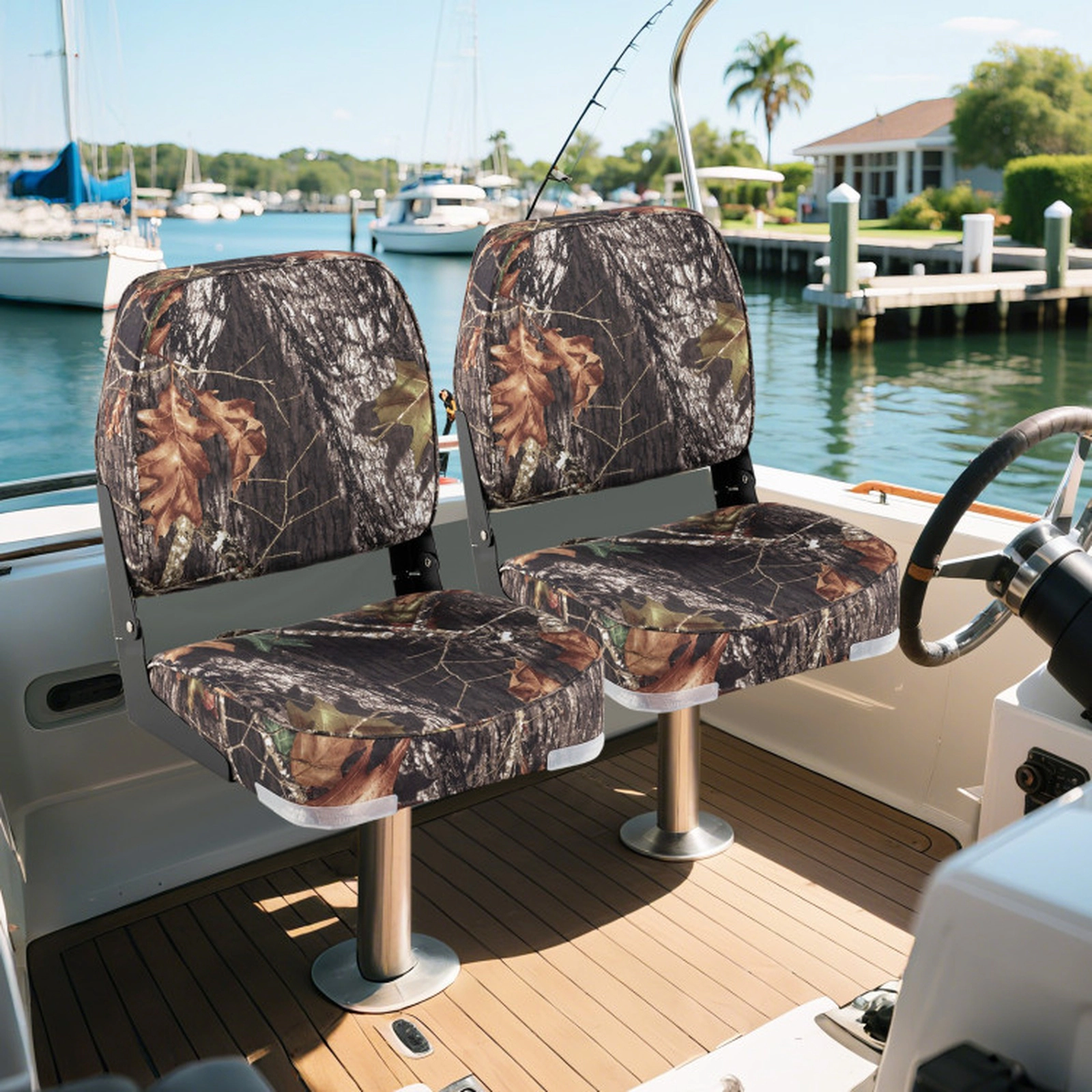 SUGIFT 2-Pack Camouflage Folding Low Back Boat Seats with Fixing Bolts 16-in W 18-in D 18-in H 330-lb Seat Capacity