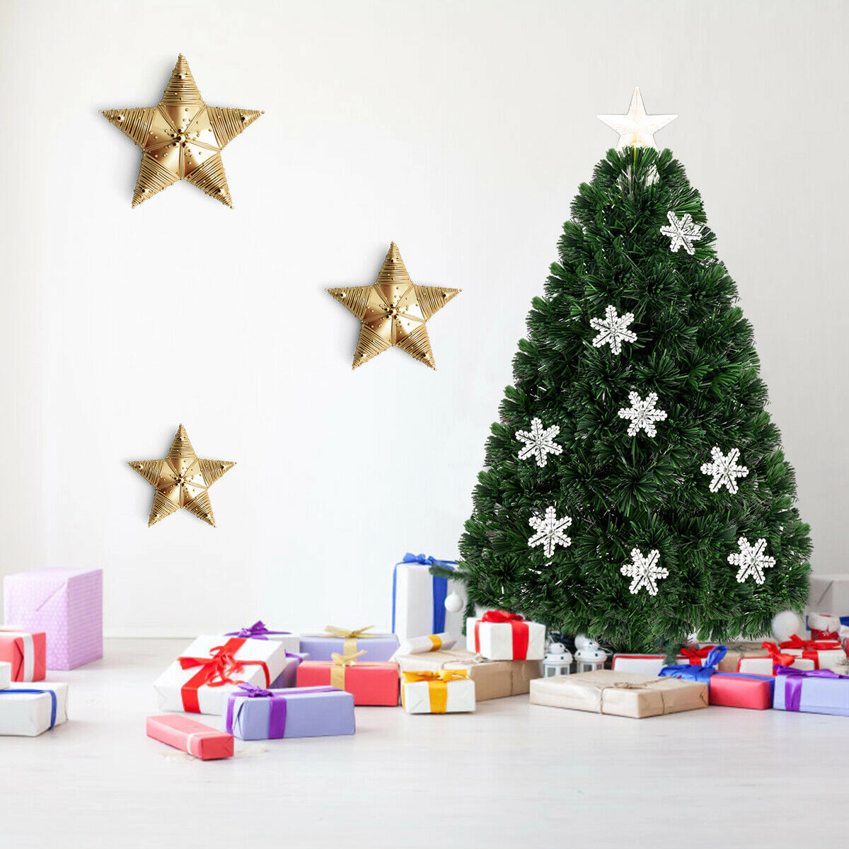 Glintex 3-Ft Pre-Lit Fiber Optic Christmas Tree with Snowflake Ornaments, Green