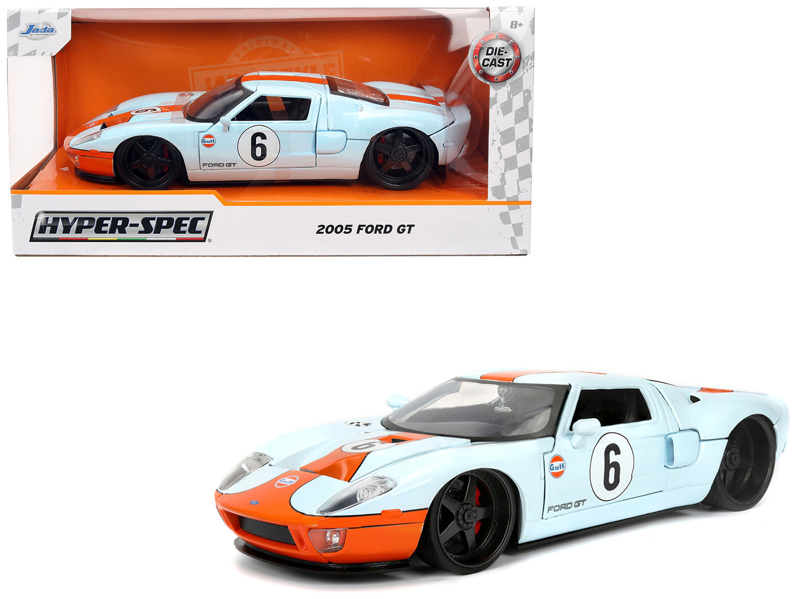 Jada 2005 Ford GT #6 "Gulf Oil" Light Blue with Orange Stripes "Hyper-Spec" Series 1/24 Diecast Model Car by Jada