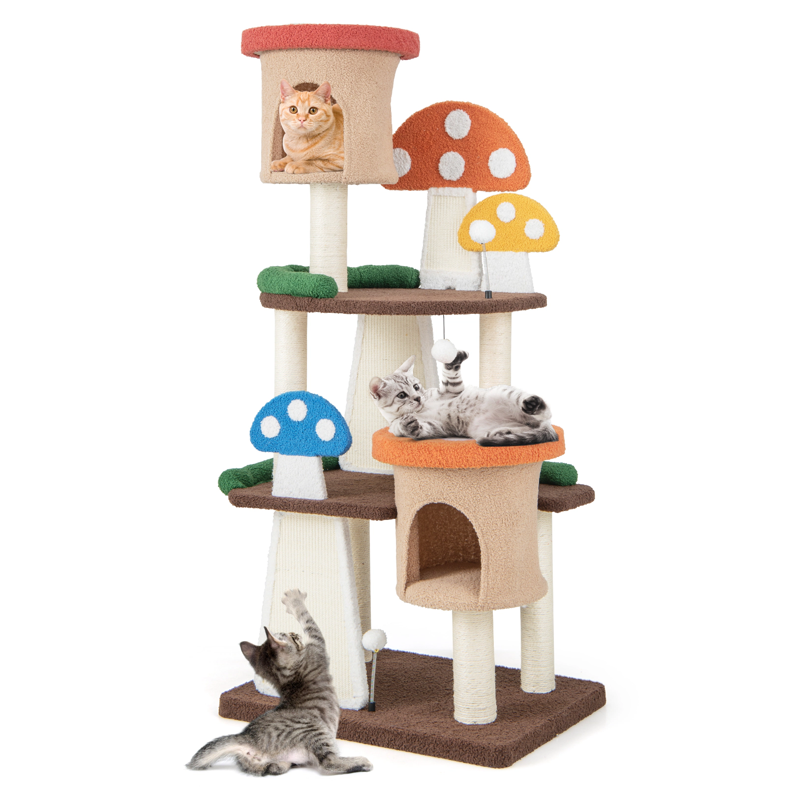 SUGIFT 57.5-in Tall 4-in-1 Cat Tree with 2 Condos 2 Platforms Sisal Boards and Mushroom Play Balls
