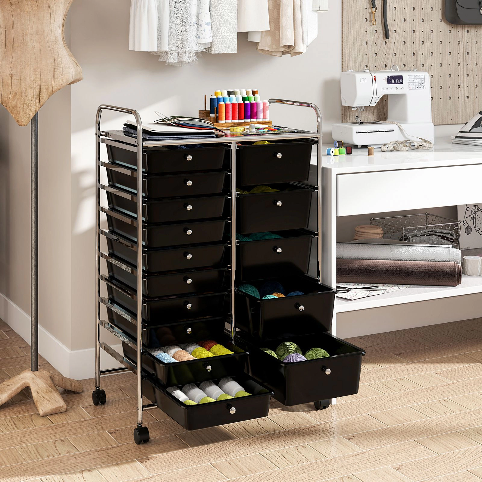 SlickBlue Rolling Storage Organizer Cart, 15 Removable Drawers