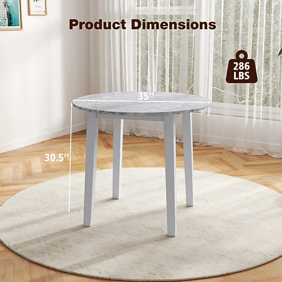 SUGIFT 35-in Round 286-lb Capacity Dining Table with Marble-Textured Veneer Tabletop and Rubber Wood Legs