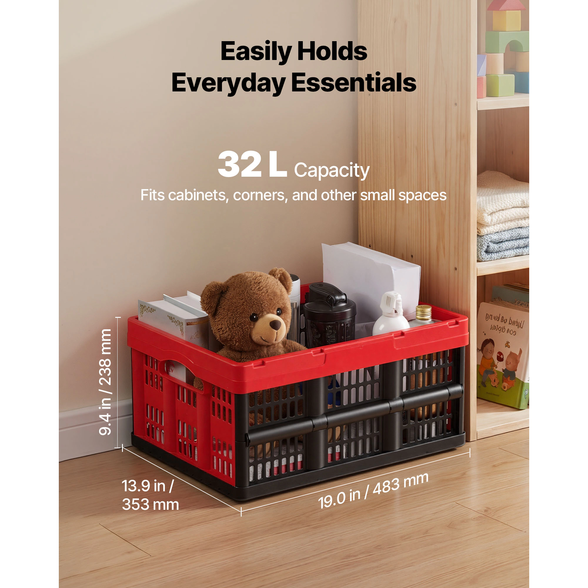 HONGGE Plastic Collapsible Storage Bins 3 Packs Stackable Folding Storage Crates with Handles Holds Per Bin Foldable