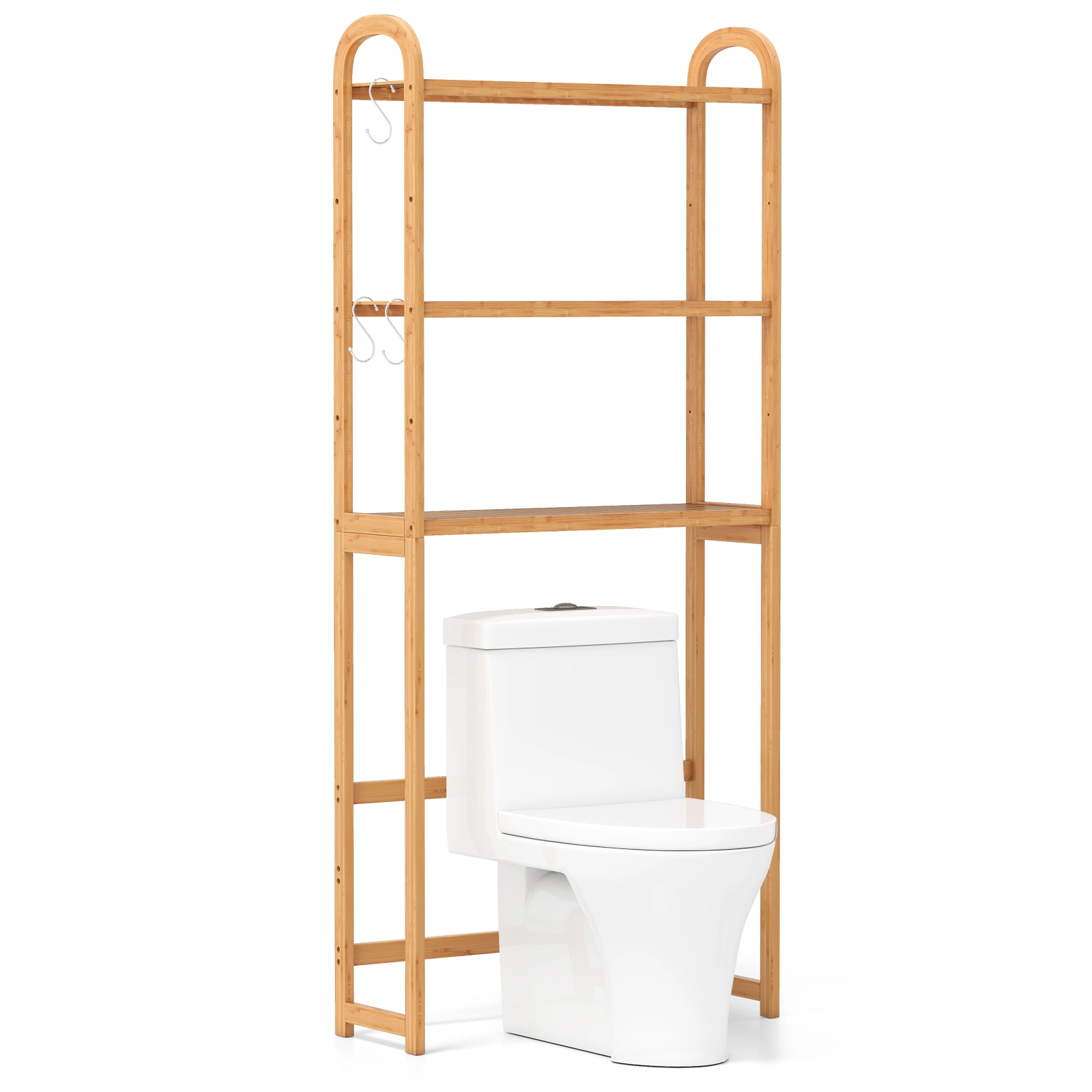 SlickBlue Over the Toilet Storage Rack 3 Tier Wicker Bathroom Shelf with Hooks 65.5 Inch