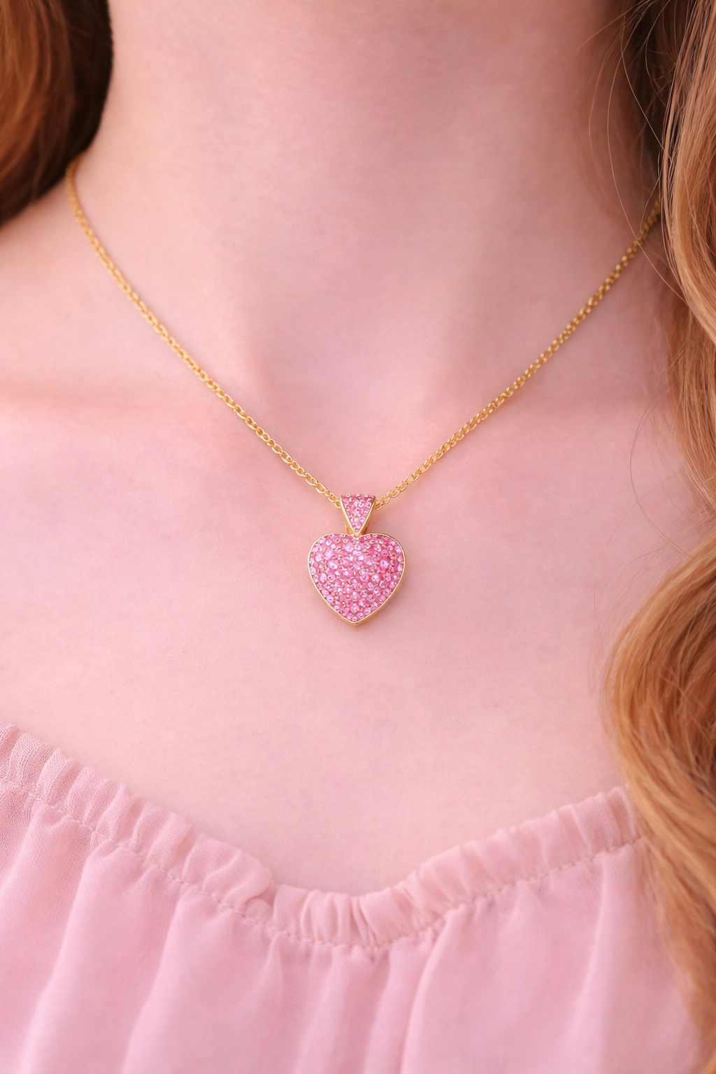 CHANTEUR Kids 15" Heart Pendant Necklace with 4" Extender - 18K Gold-Plated Brass, Hypoallergenic Girls Jewelry