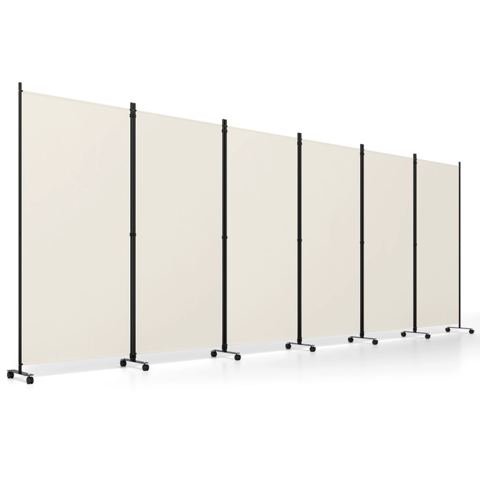 SUGIFT 6-Panel Folding Privacy Screen Room Divider with Wheels 71.5-in Tall Black/ Coffee