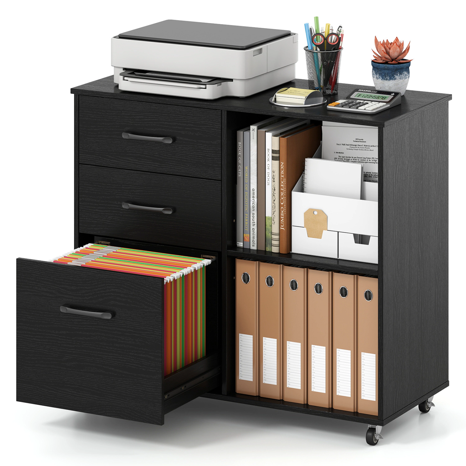 LJG 3-Drawer Mobile Lateral File Cabinet Printer Stand