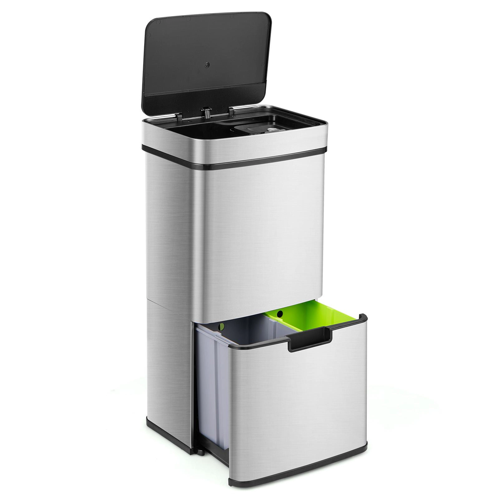 Hivvago 19 Gal Stainless Steel Trash Can with Kitchen Waste Bin and 2 Bottom Recycling Bins