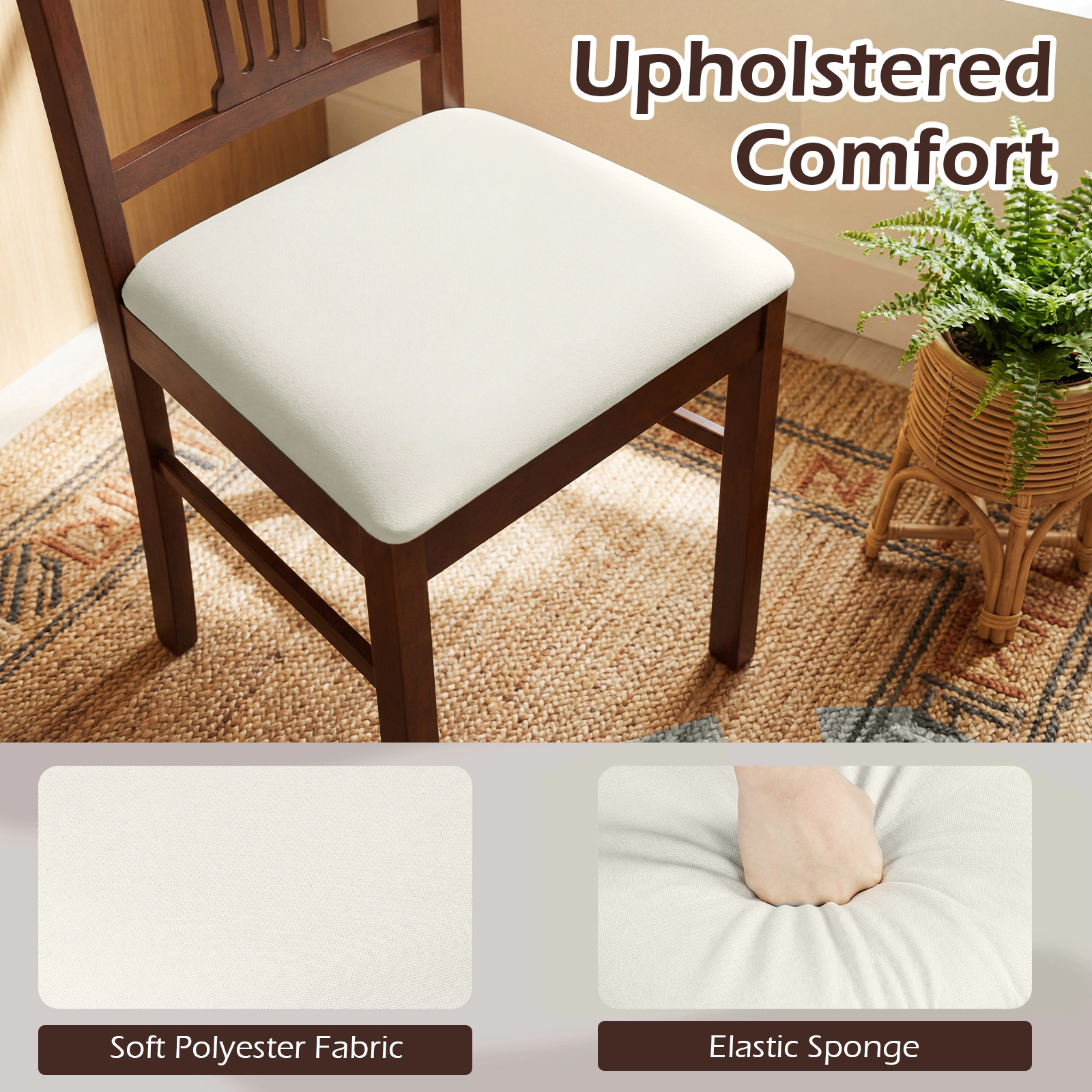 SUGIFT Upholstered Dining Chairs with 330-lb Capacity Brown and Beige Set of 2