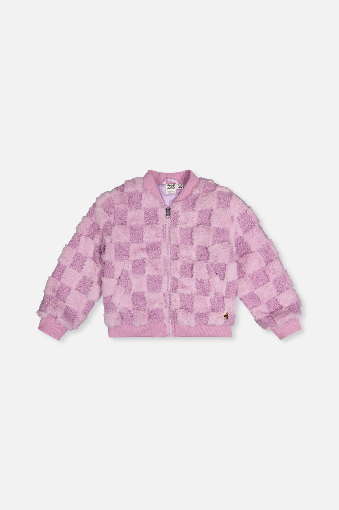 Deux par Girls Checkerboard Faux Fur Jacquard Bomber Jacket