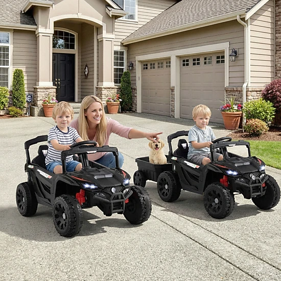 12V Toddler Tractor Ride On Farm Trailer Parent Remote 3-Speed Control Music Battery Level Display Ages 3+ Dark Gray
