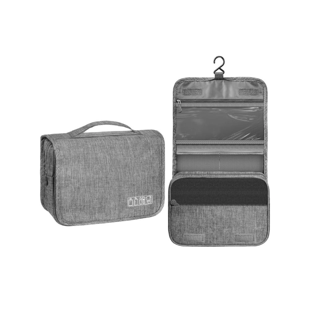 Positive Vibes Womens Gray Waterproof Toiletry Bag With Hanging Hook