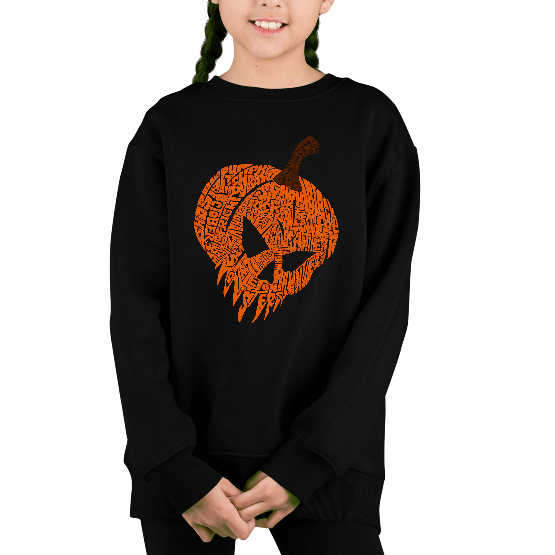 LA Pop Art Girl's Word Sweatshirt - Evil Pumpkin